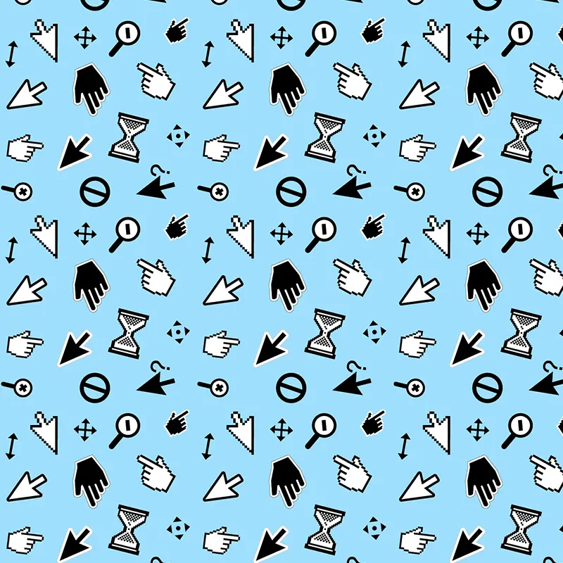 Mouse cursors arranged in a patten on a blue background
