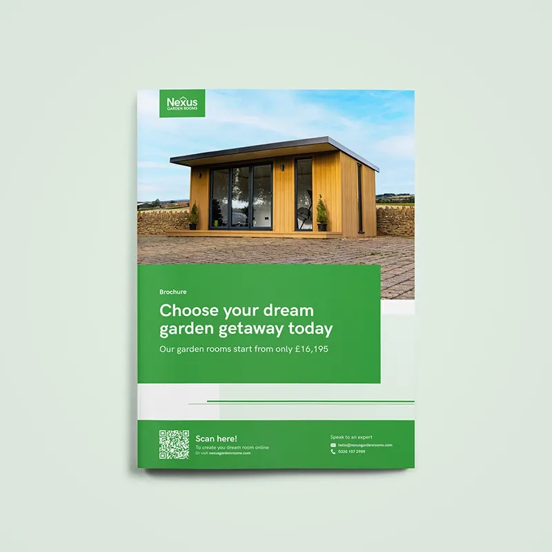 The front cover of the brochure showing an example of a previously built garden room