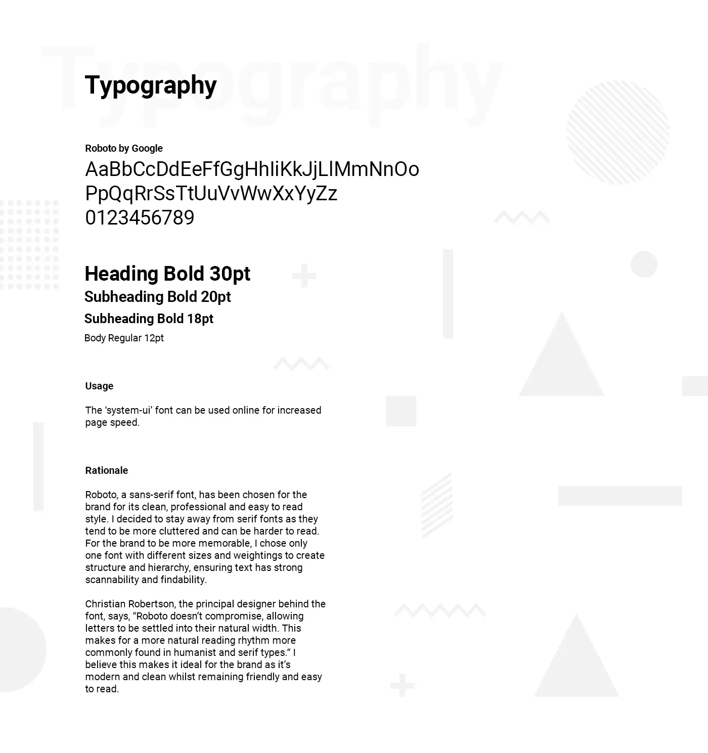 The typography page outlines the brand font