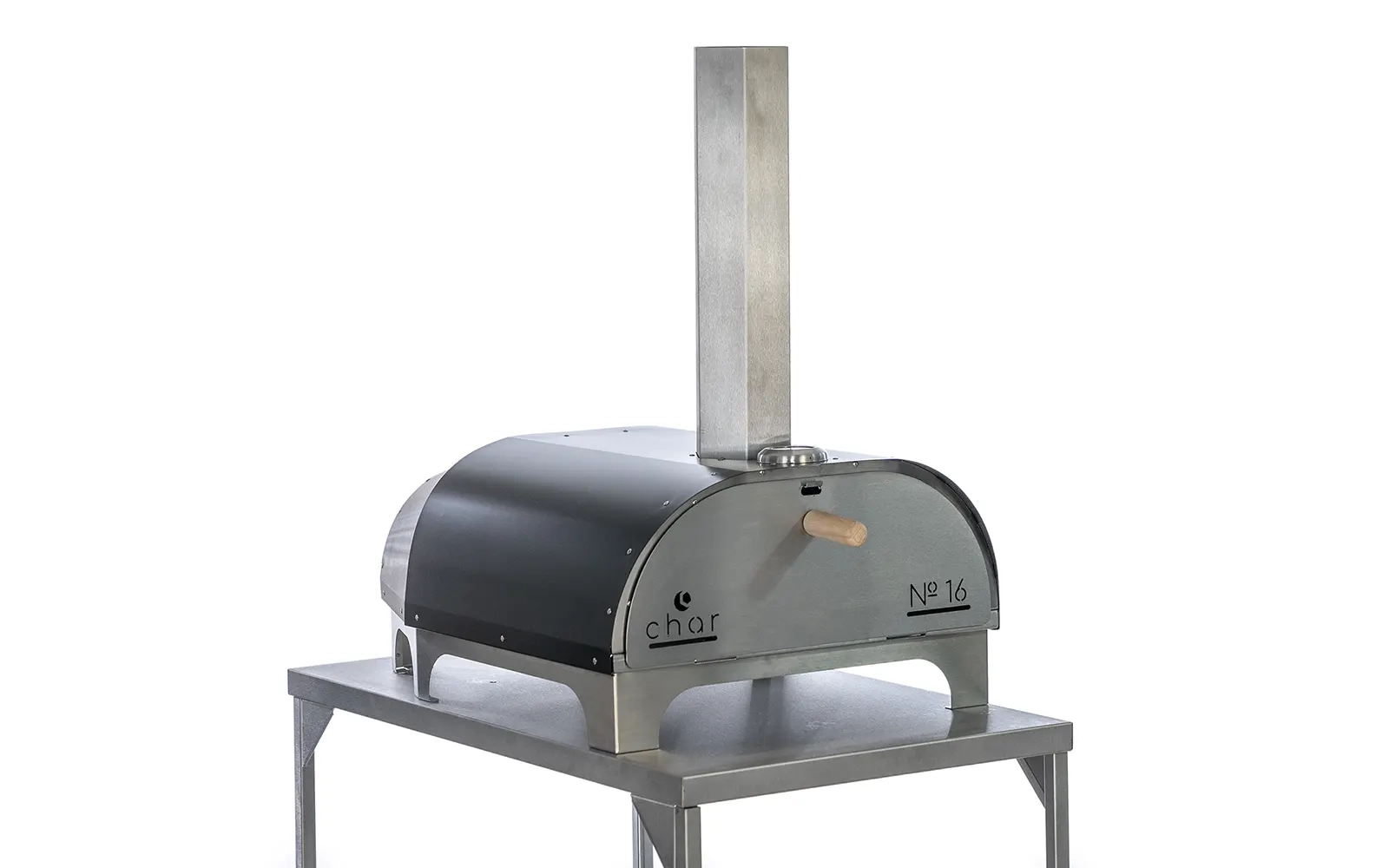 Side of The No.16 pizza oven with the door closed against a white background