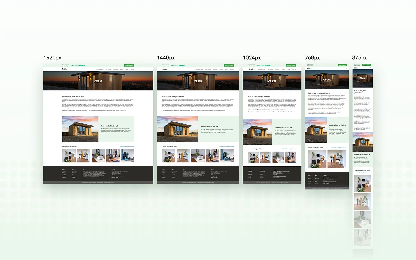 Multiple versions of the about page created for different size screens