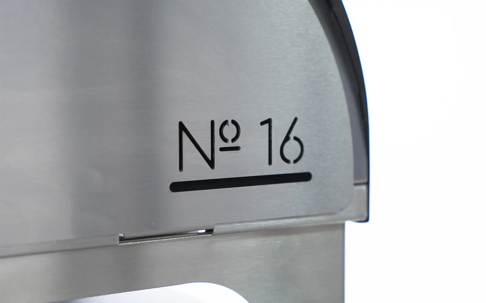 Close-up of model name of The No.16 pizza oven